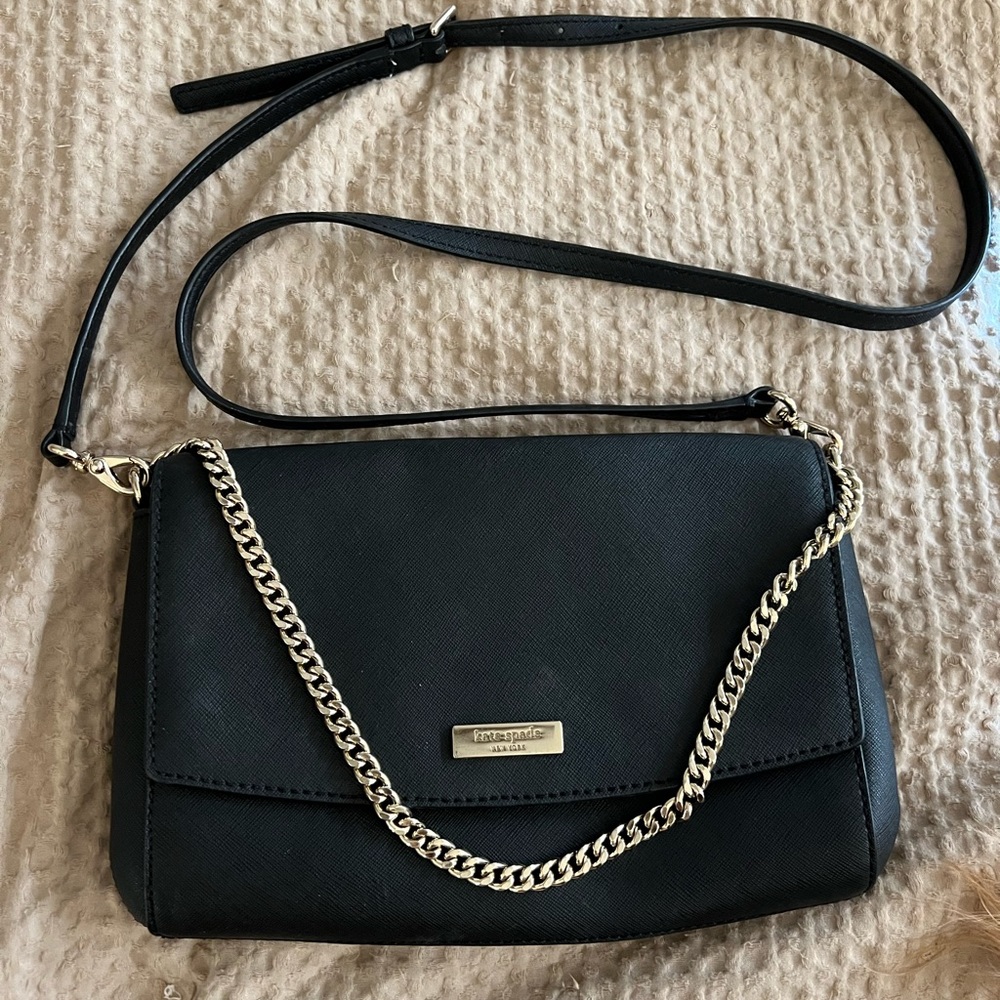Kate Spade black cross body with gold chain